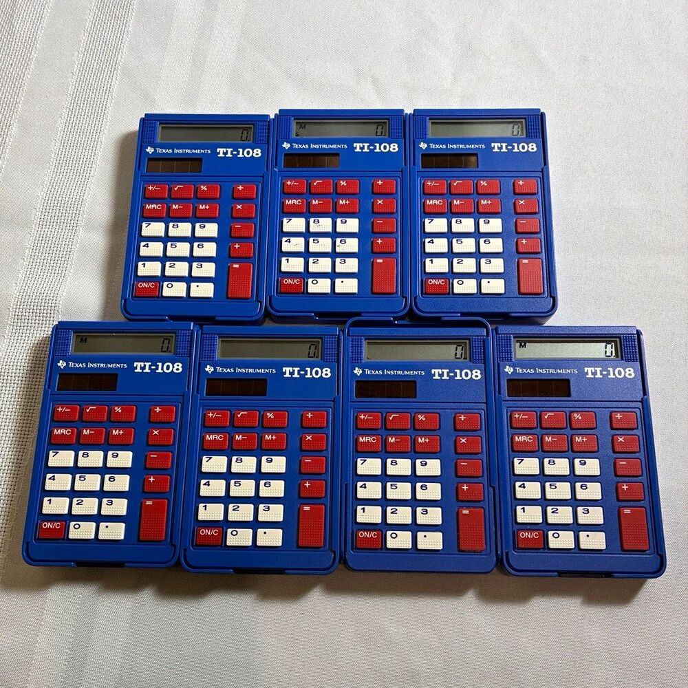 Texas Instruments TI-108 Basic Solar/Battery Handheld LCD Calculator Lot of 7
